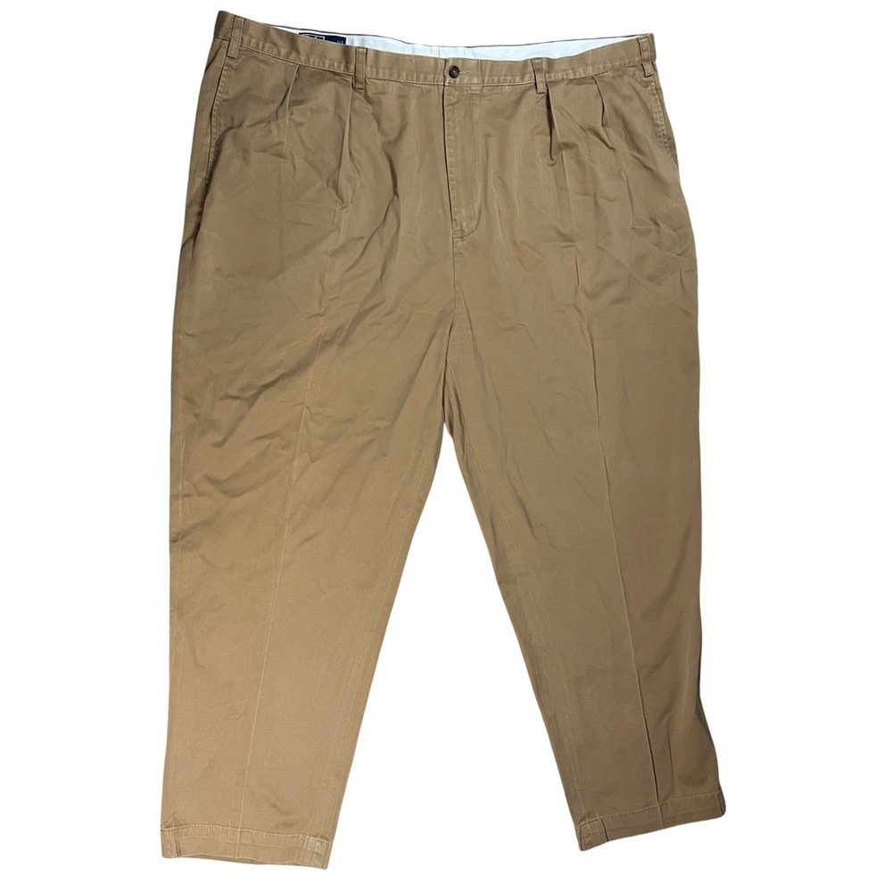 VTG Ralph Lauren Chino Andrew Pants Mens 52x30 Tan Classic Polo Pleated Cotton